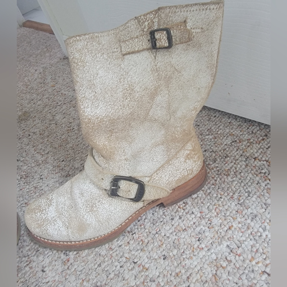 FRYE Leather Leather Trim Embellishment Moto Boots